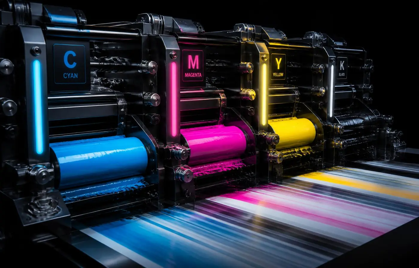 Máquina offset CMYK em operação